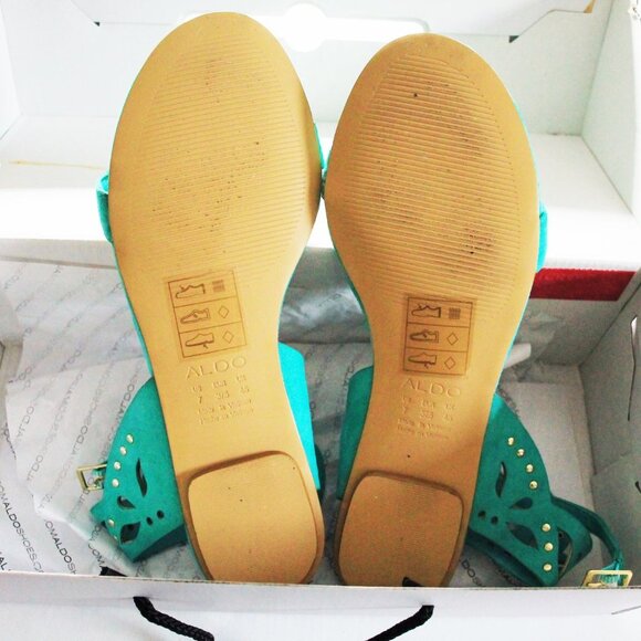 ALDO Teal Green Flat Sandal Ankle Strap New in Box Shoes Lillywhite Size 7 - Picture 5 of 7